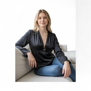 Roberto Cavalli Black Blouse with Embellished Accent Final Sale